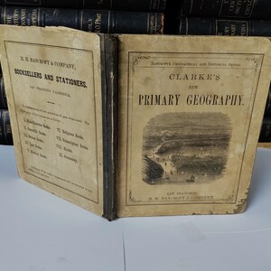 livre de géographie scolaire vintage 1866 | Société Bancroft San Francisco | Des cartes coloriées à la main !