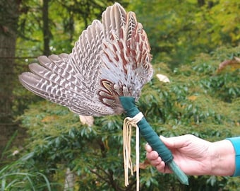 Smudge Feather Fan Pheasant Wing with Maple Wood, Buckskin Handle, and Jade wand