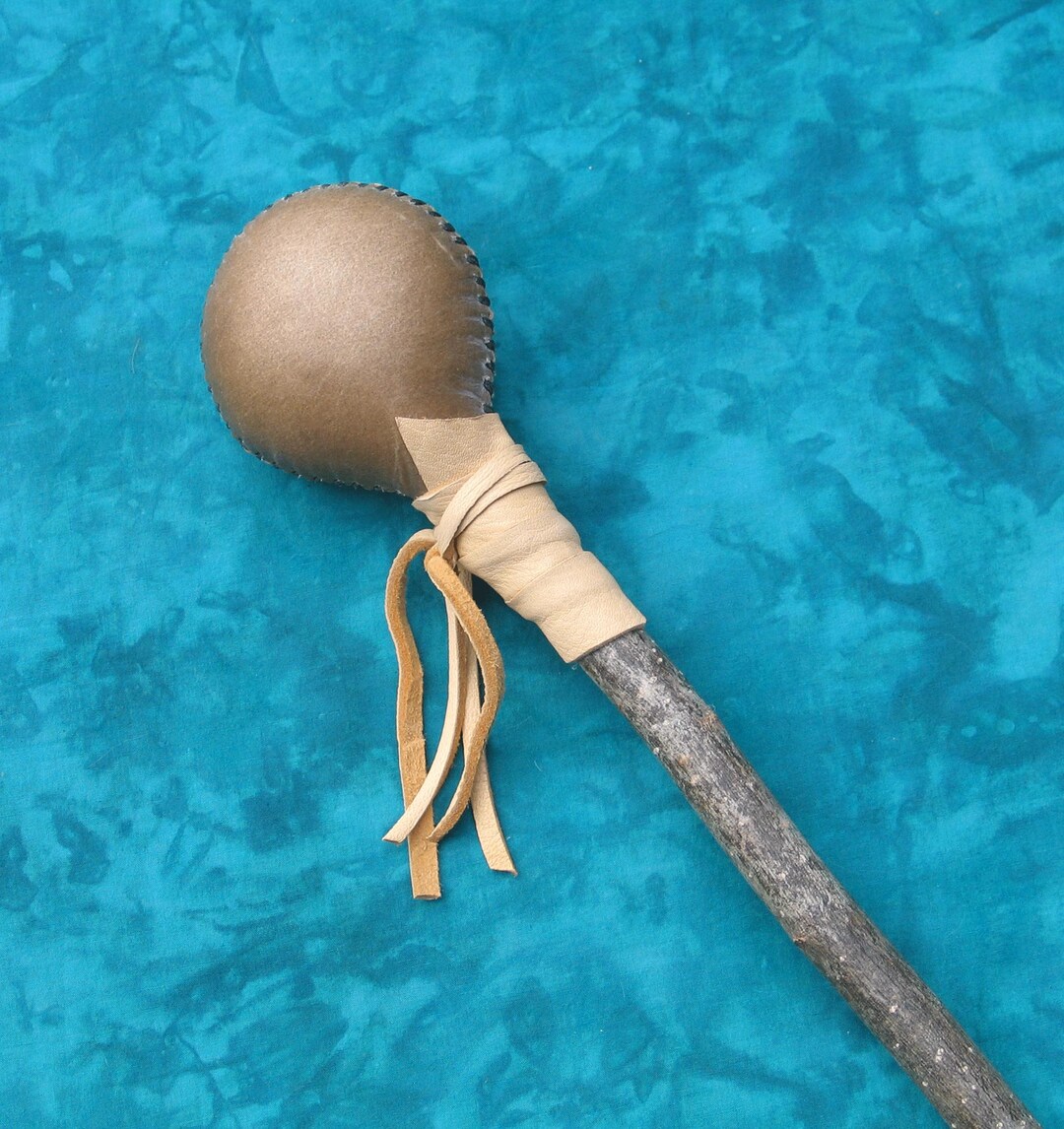 Shamanic Rattle With Maple Wood Handle, Green Buckskin, Elk Rawhide - Etsy