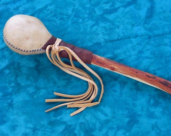 Large Shamanic Rawhide Rattle with Diamond Willow Wood handle