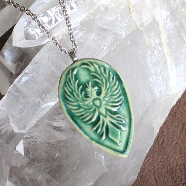 Porcelain Phoenix Rising Pendant Hand Cast in English Porcelain from My Original Bone Carving