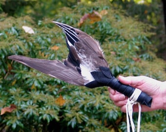 Sale... Smudge Fan Mallard Duck Wing Fan with Dark Green Buckskin