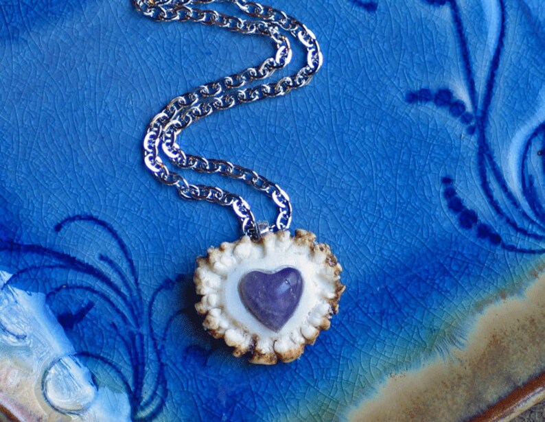 Amethyst Heart Deer Antler Rosette Pendant SOLD