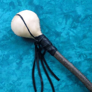 Extra Large Shamanic Thunder Rawhide Rattle with Black Birch Wood Handle