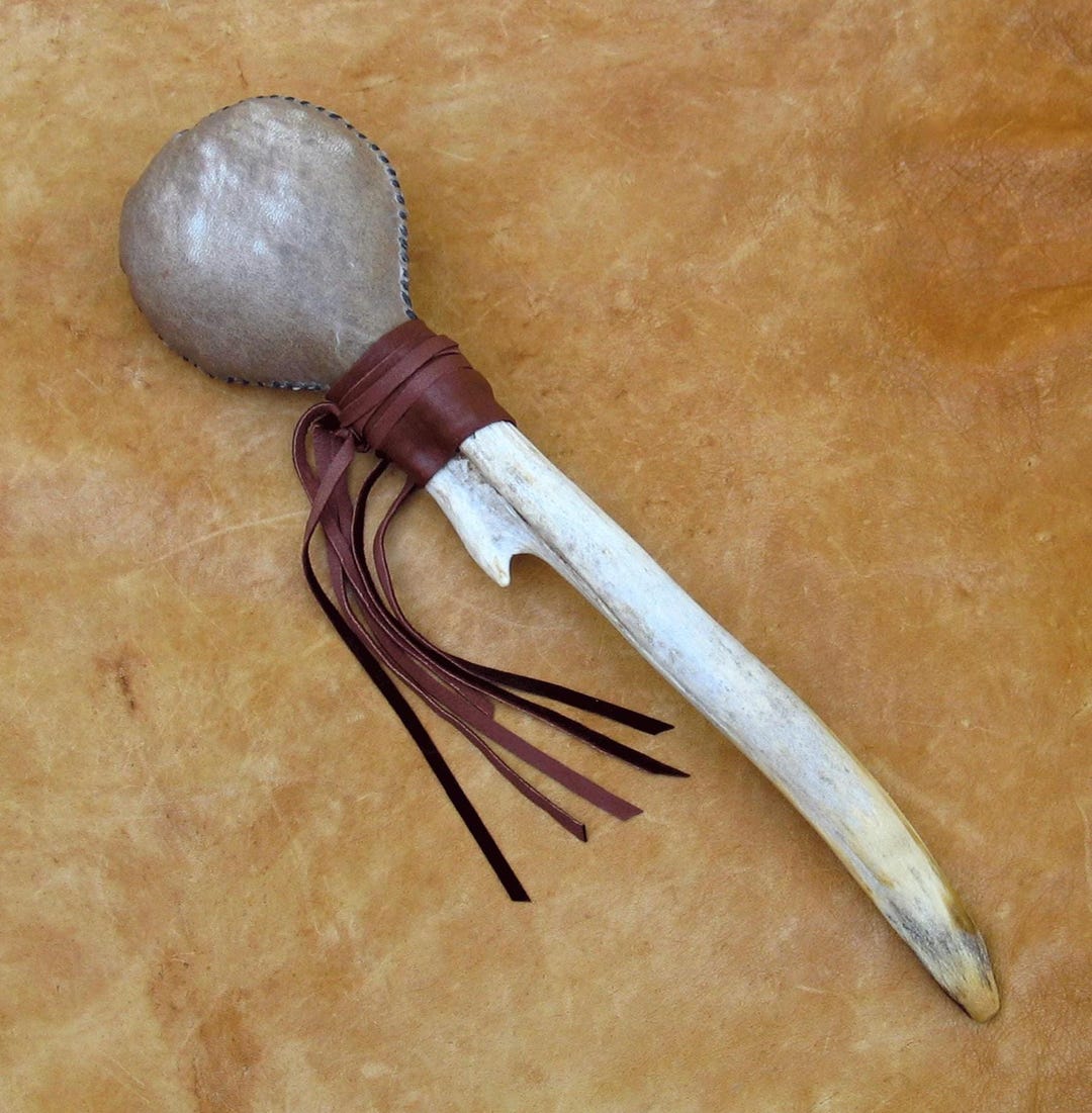 Antler Rattle Primitive Elk Antler Rattle Handle With Buffalo Rawhide - Etsy