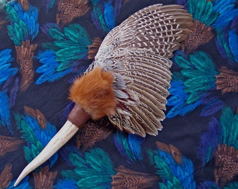 Smudge Feather Fan with Elk Antler Handle and Fox Fur