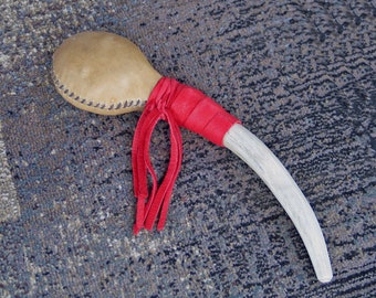 Shamanic Deer Rawhide Rattle with Deer Antler Handle