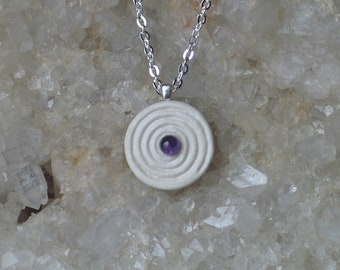 Spiral Pendant Hand Cast with Amethyst Cabachon