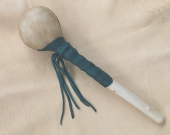 Extra Large Shamanic Rawhide Rattle with Elder Tree Wood Handle