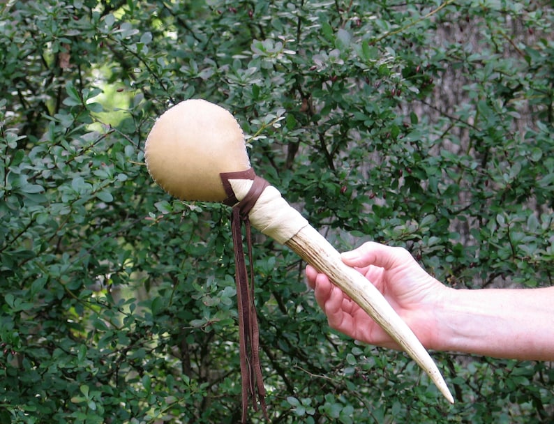 Buck Skin Rattle Shamanic Buffalo Rawhide Rattle With Very Large Elk Antler Handle, and ...