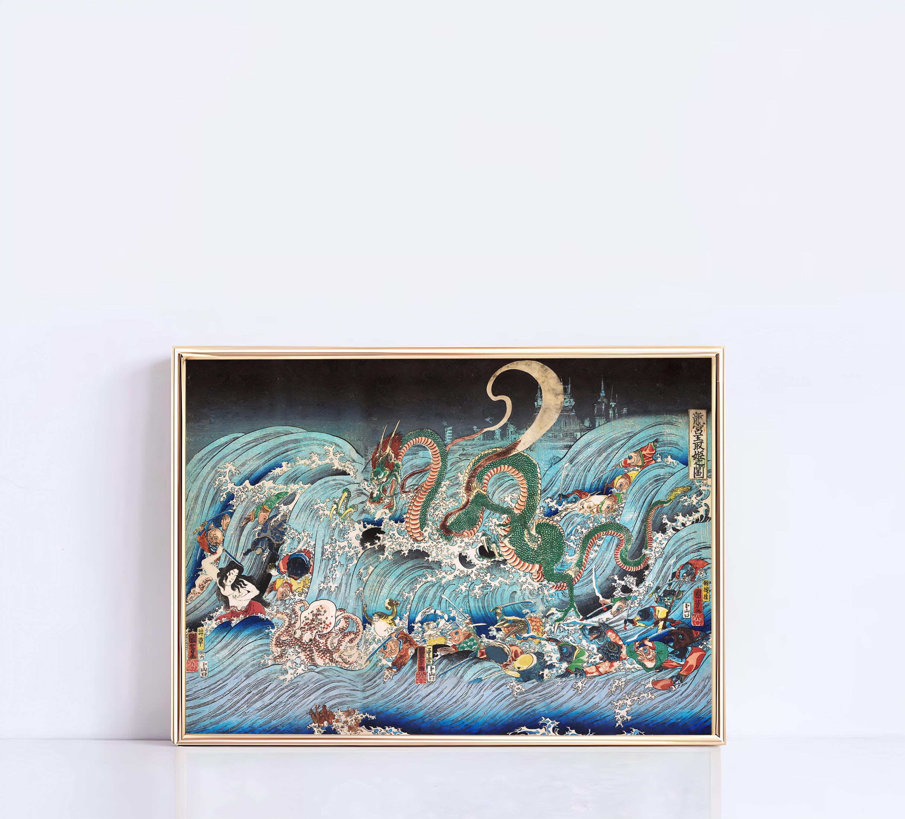 Blue Dragon Japanese Art Print - Etsy