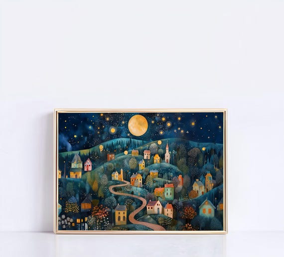 Gustav Klimt Moon Night Extended Print, Klimt Museum Poster, Gustav Klimt Panoramic Poster, Klimt Exhibition Poster, Horizontal Painting