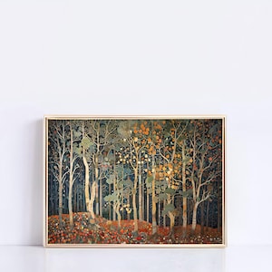 Impression d'automne inspirée de William Morris | Art mural en toile botanique rustique | Poster floral vintage panoramique