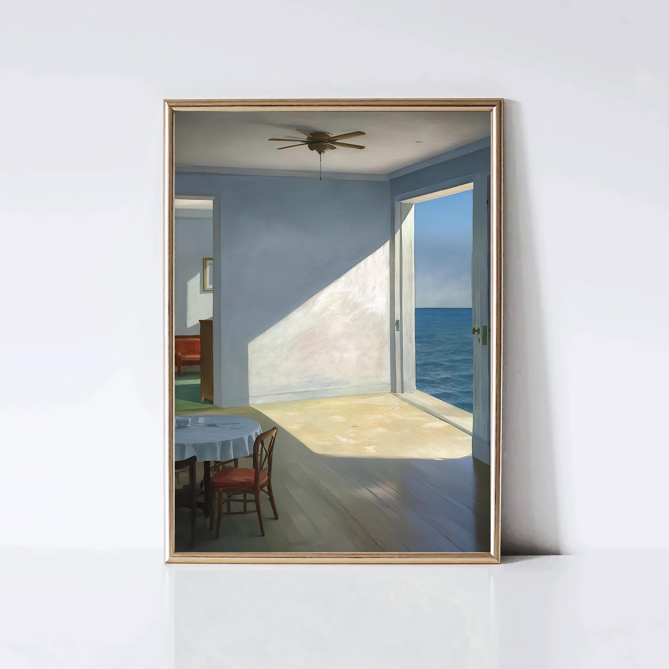 Impresión artística de vista ampliada de 'Habitaciones junto al mar' de Edward Hopper