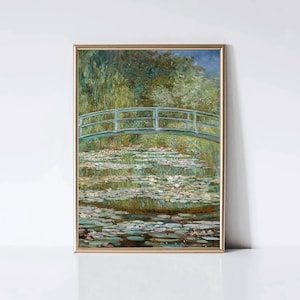 Claude Monet Bridge Over a Pond Enlarged Print, Extended Waterlilies Poster, Vintage Impressionist Wall Art, Floral Landscape Decor Painting