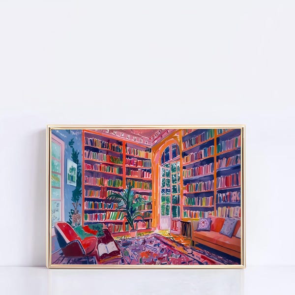 Henri Matisse Extended Library Poster, Vibrant Book Wall Art, Enlarged Library Art Print, Modern Literary Artwork, Book Lovers Room Decor