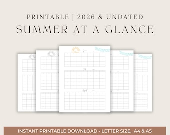 Summer At a Glance 2026 Summer Organizer and Undated Calendar, 3 month calendar on one page