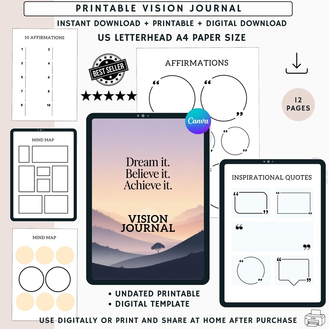 Editable Vision Journal: Goal Setting & Personal Growth Planner ...