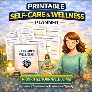 Self-Care Wellness Planner Mental Health Journal Printable Canva Template Digital Workbook PDF Mood Tracker