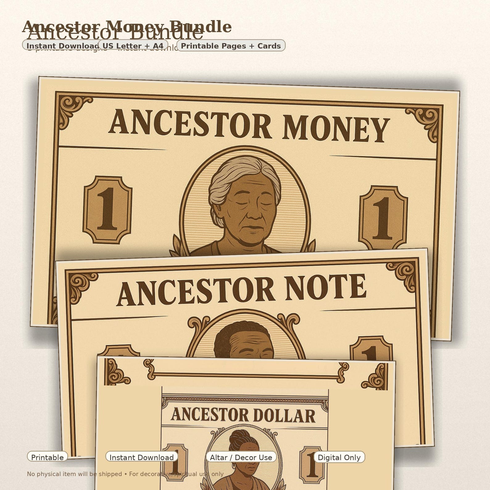 Ancestor Money Printable | Vintage Style Ritual Altar Decor (digital ...