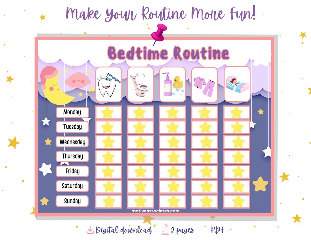 Bedtime Routine Chart, Printable / Kids Daily Checklist / Visual ...