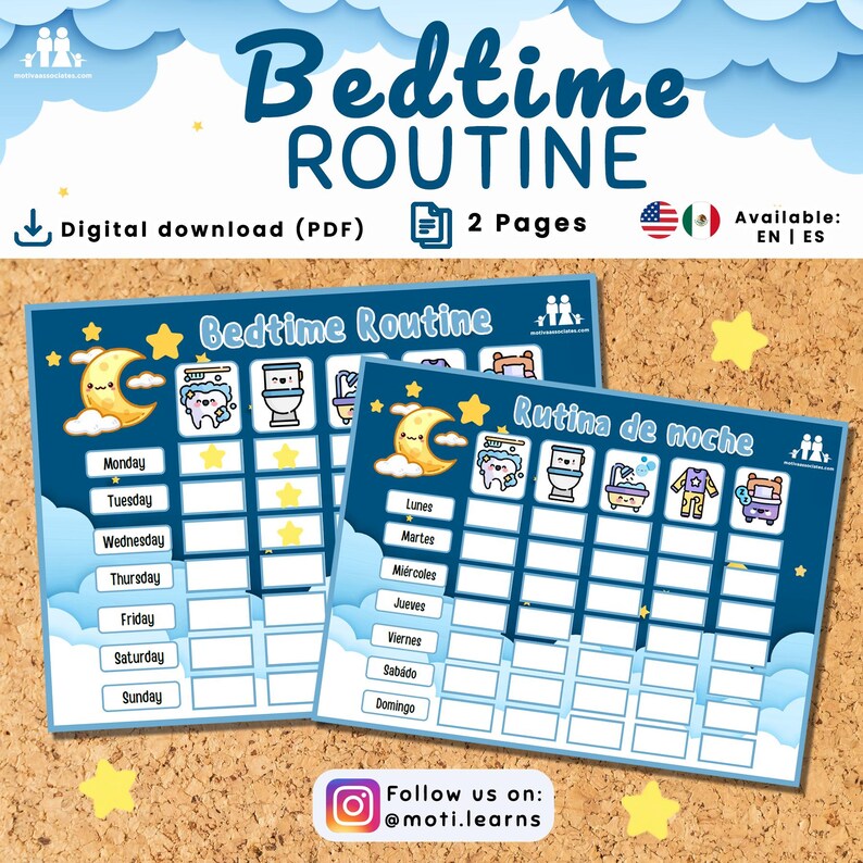 Bedtime Routine Visual Schedule | Printable Routine Chart for Kids ...