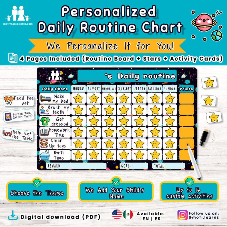 Personalised Regulation Routine Personalized Kids Routine Chart | Custom Visual Schedule, Reward Board ...