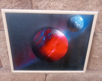 Pintura espacial de planetas pintada à mão, 11x14