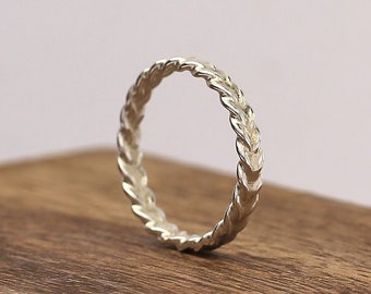 Silver Wedding Ring, Silver Wheat Ring, Silver Stacking Ring, Silver Stackable Ring