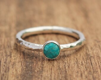 Silver Birthstone Ring, Silver Turquoise Ring, Silver Stacking Ring, Turquoise Stacking Ring