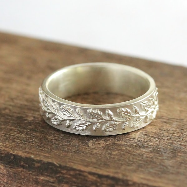 Silver Wedding Ring, Silver Woodland Ring, Woodland Wedding Ring, Silver Stacking Ring, Solid Silver Band