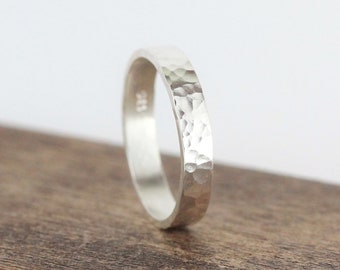 Silver Wedding Ring, Silver Hammered Ring, Silver Stacking Ring, Silver Anvil Ring