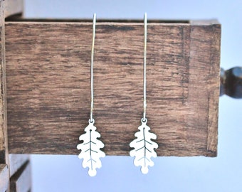 Oak Leaf Earrings, Oak Leaf Hook Earrings, Silver Leaf Dangle Earrings