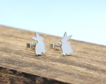 Silver Bunny Earrings, Sterling Silver Stud Earrings, Silver Bunny Studs, Silver Rabbit Earrings, Nature-Inspired Earrings