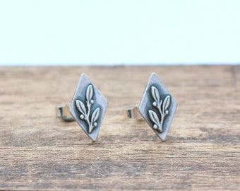 Silver Floral Earrings, Floral Stud Earrings, Silver Berry Stud Earrings