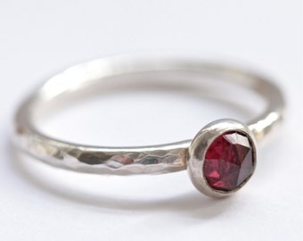 Garnet Stacking Ring, Silver Stacking Ring, Handmade Stacking Ring, Silver Stackable Ring