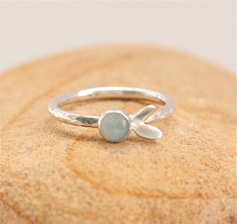 sterling silver ring with faceted aqua blue gemstone Aqua Chalcedony Silver Stacking Ring Silver Stacking Ring