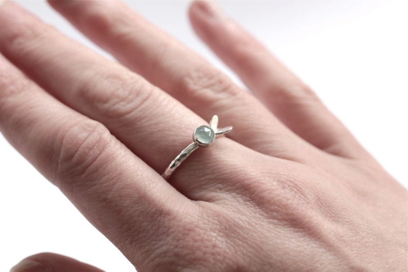 sterling silver ring with faceted aqua blue gemstone Aqua Chalcedony Silver Stacking Ring Silver Stacking Ring