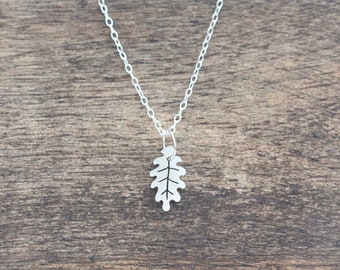 Tiny Leaf Necklace, Oak Leaf Necklace, Silver Oak Leaf Necklace, Handmade Necklace