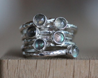 Silver Labradorite Ring, Silver Stacking Ring, Labradorite Stacking Ring, Silver Stackable Ring