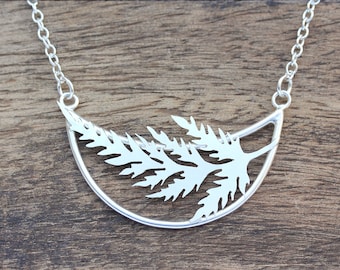 Silver Fern Necklace, Crescent Fern Necklace, Forest Fern Necklace, Unique Silver Necklace