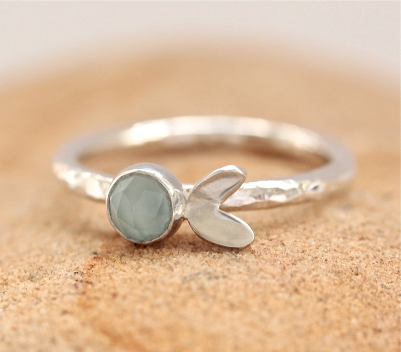 sterling silver ring with faceted aqua blue gemstone Aqua Chalcedony Silver Stacking Ring Silver Stacking Ring
