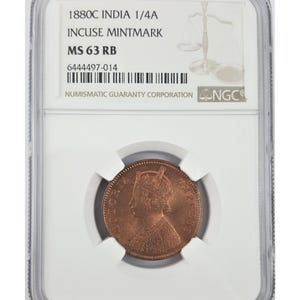 British India 1/4 Anna (1880–1889) – Queen Victoria – Copper Coin