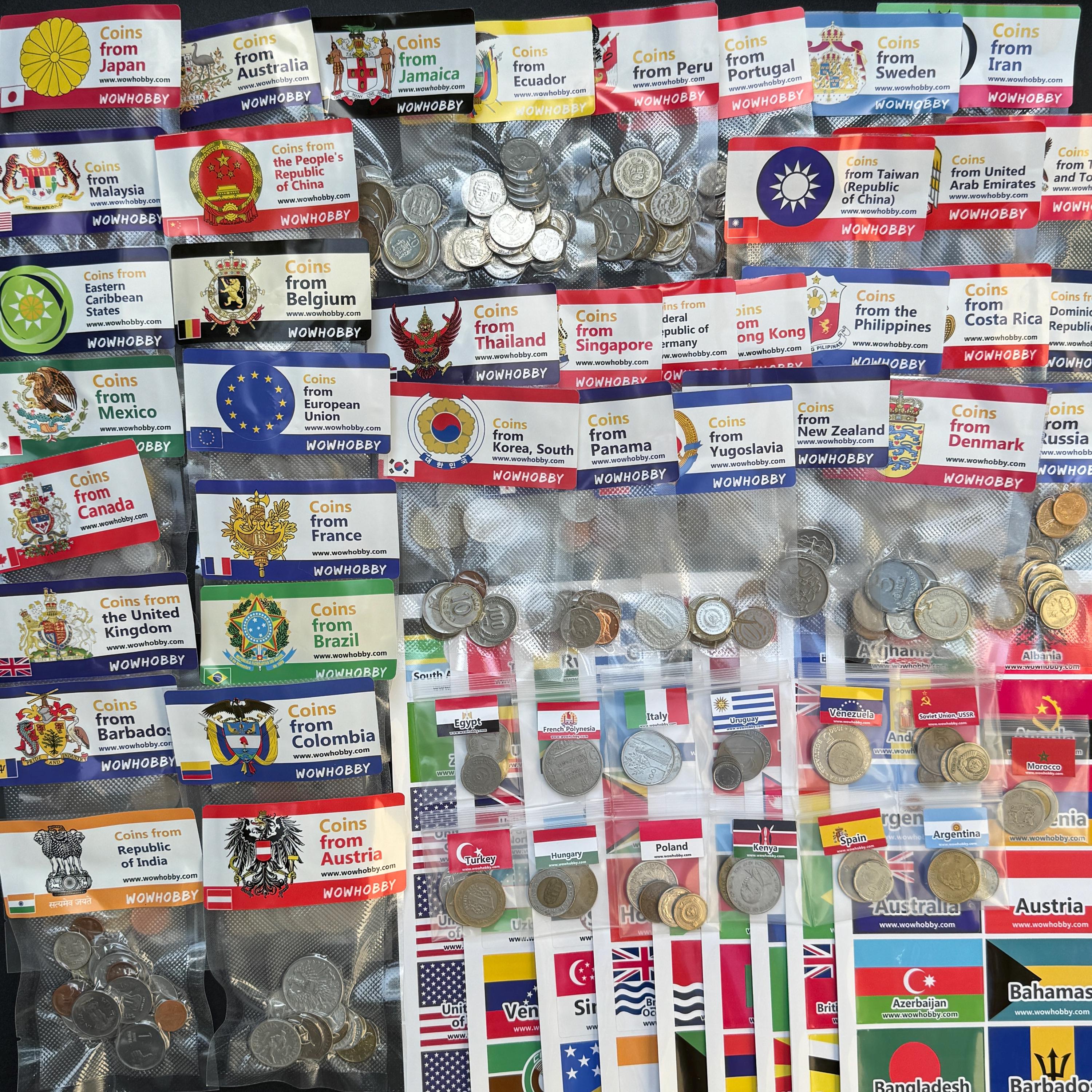 500-2000 World Coins – Organized by Country (Some Repeats)