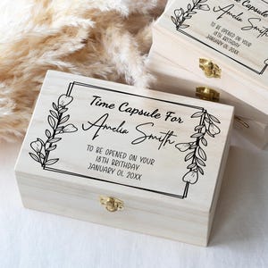 Personalized Baby Keepsake Box, First Birthday Time Capsule, Custom Memory Box for Baby Shower Gift, Wooden Storage, 18th Birthday Gift Idea