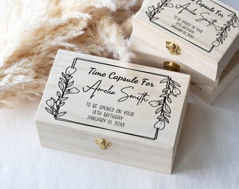Personalized Baby Keepsake Box, First Birthday Time Capsule, Custom Memory Box for Baby Shower Gift, Wooden Storage, 18th Birthday Gift Idea