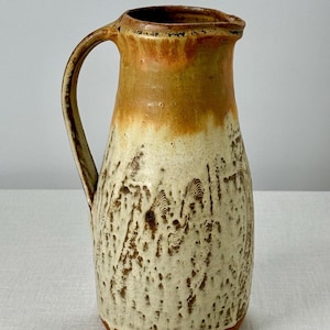 Vintage Pitcher Studio Art Pottery Pitcher Signed Handmade Artisanal Carafe Rustic Stoneware Pitcher One of a kind Gift