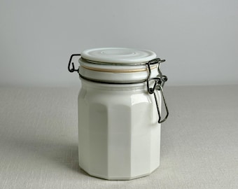 Vintage Milk Glass Jar, White Kitchen Storage Canister with Wire Bail