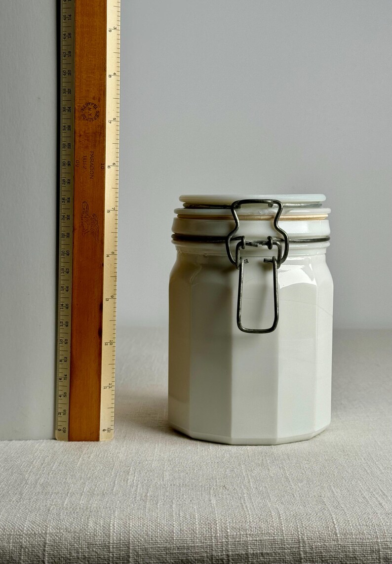 Vintage Milk Glass Jar, White Kitchen Storage Canister With Wire Bail ...