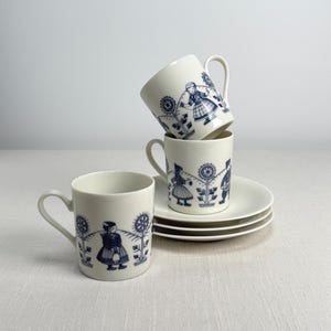 Vintage Weiden Bavaria Mugs Set of 3  Dutch Children Mugs Waldorf Inspired Tea Set Demi Tasse Blue & White Small Cups Set Collectors Item